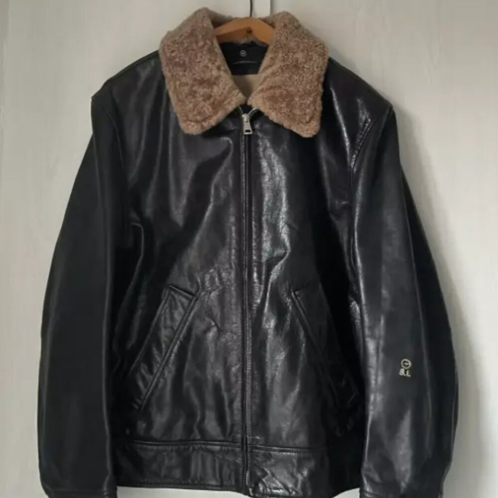 Premium Stone Island Black Leather Jacket XXL, Excellent Condition